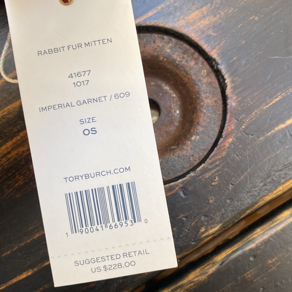 Tory Burch Rabbit Fur Mittens in Imperial Garnet - Picture 6 of 11